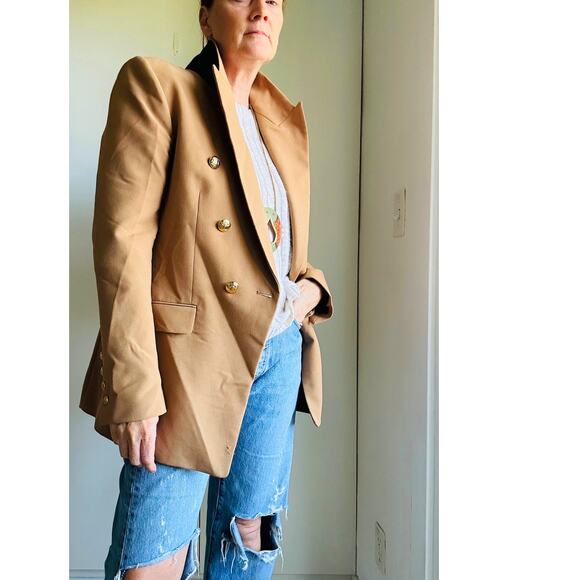 ZARA Womens Blazer Size large Carmel Double Breasted Blogger Fave Classic Fall - Picture 1 of 10